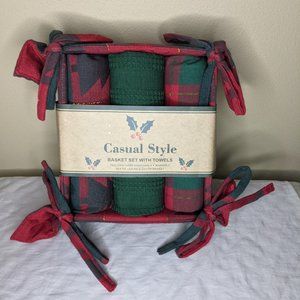 Christmas Dish Towel Set of 3 in Basket for the Winter Christmas Holidays